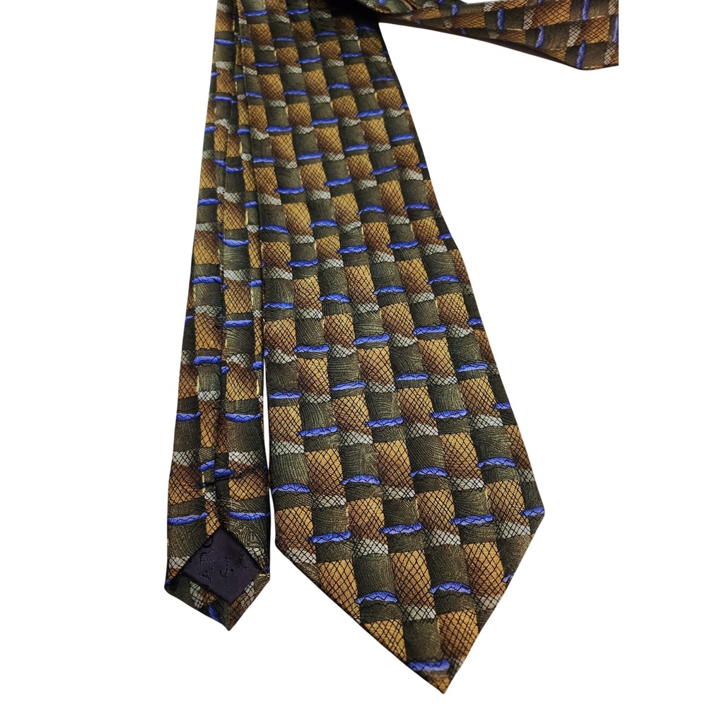 J‎ Garcia Mens Silk Tie Birdland Collection Fourteen Brown Blue Geometric 4 x 60